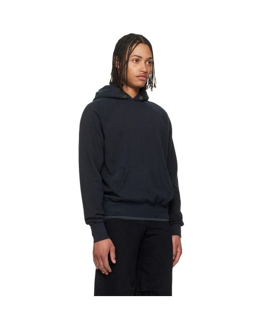Les Tien Black French Terry Classic Raglan Hoodie for men