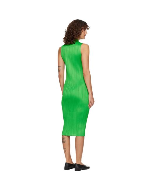 Pleats Please Issey Miyake Green Monthly Colors April Midi Dress