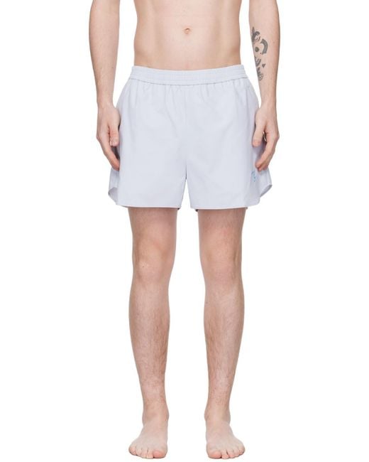 Acne White Blue Embroidered Swim Shorts for men