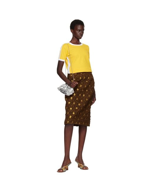 Dries Van Noten Brown Cloqué Midi Skirt