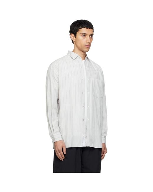 Nanamica White Regular Collar Stripe Wind Shirt for men