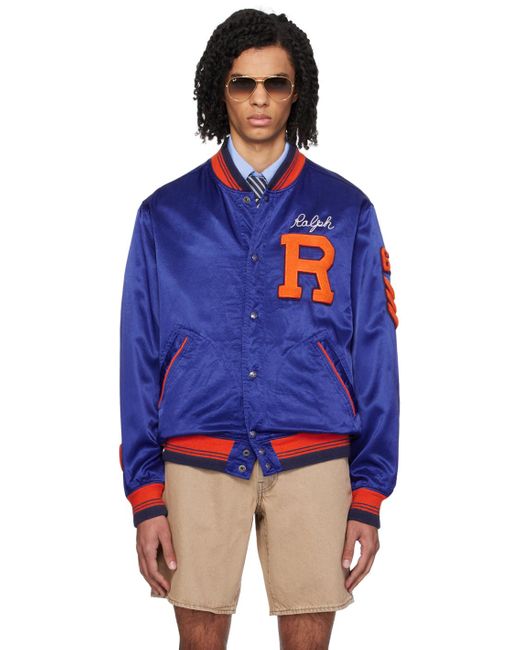 Polo Ralph Lauren Blue Letterman Bomber Jacket for men