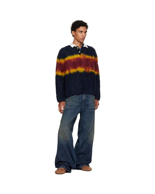 Sacai Blue Burgundy Chusen-Dyed Knit Polo for men