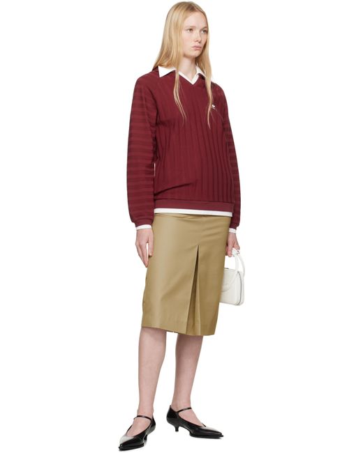 ShuShu/Tong Red Burgundy Striped Knitted Long-Sleeved Polo