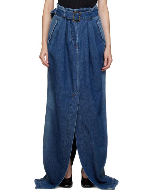Dries Van Noten Blue Indigo Belted Denim Maxi Skirt