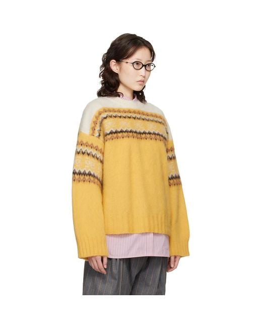 Ganni Yellow Jacquard Sweater