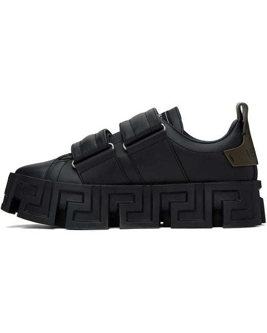 Versace Black Greca Labyrinth Chunky Leather Sneakers for men