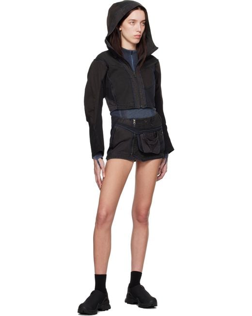 Hyein Seo ブラック＆グレー パッチワーク クロップド ジャケット