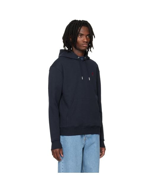 AMI Black Cotton Ami De Coeur Hoodie for men