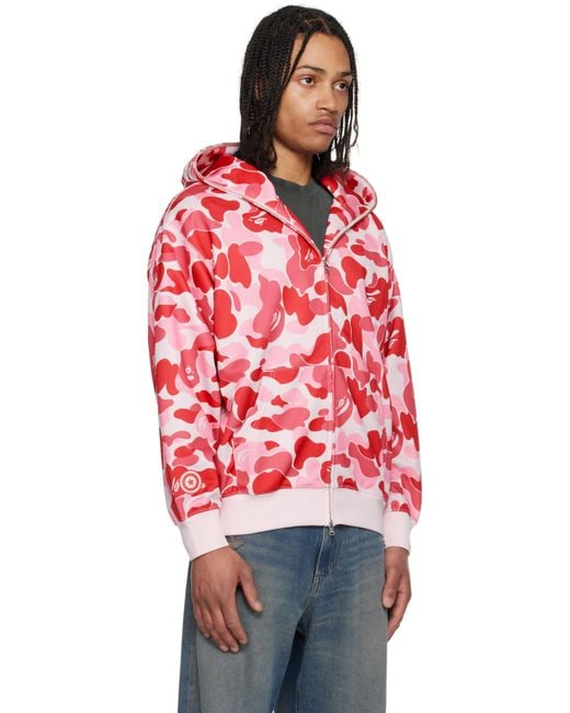 Pull À Capuche À Glissière Rose À Motif Camouflage Abc Et À Requin Emblématique A Bathing Ape pour homme en coloris Red