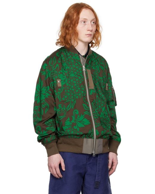 メンズ Sacai ブラウン&ーン フローラル ボンバージャケット Green