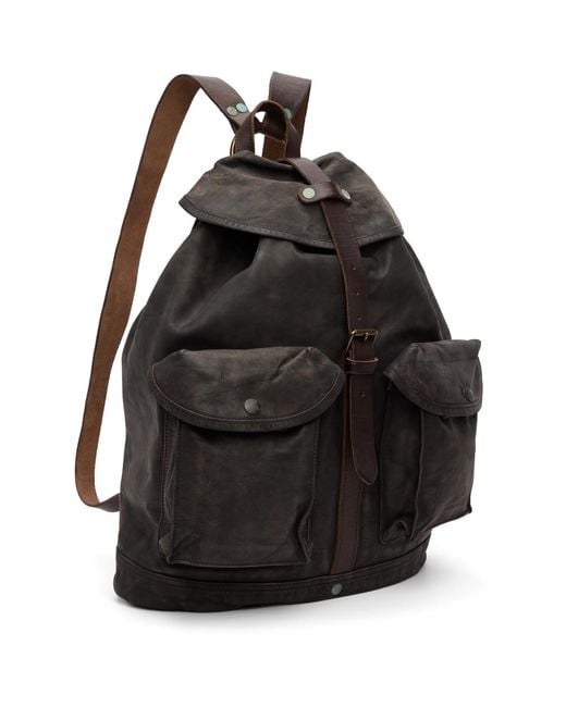 RRL Black Leather Rucksack Backpack for men