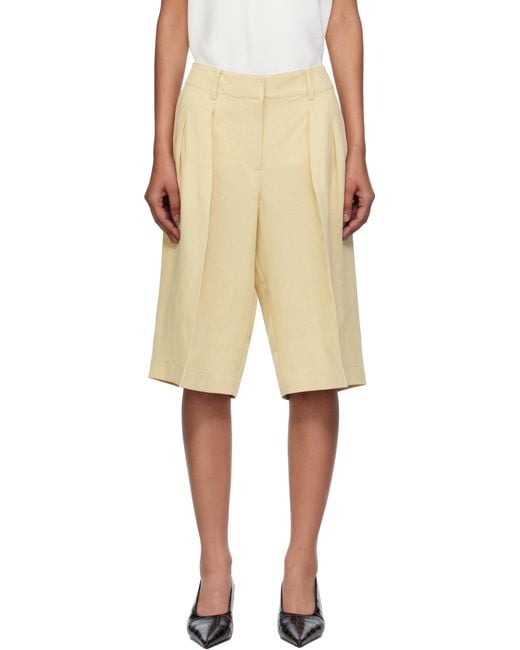 Frankie Shop Natural Bilbao Pleated Linen Bermuda Shorts
