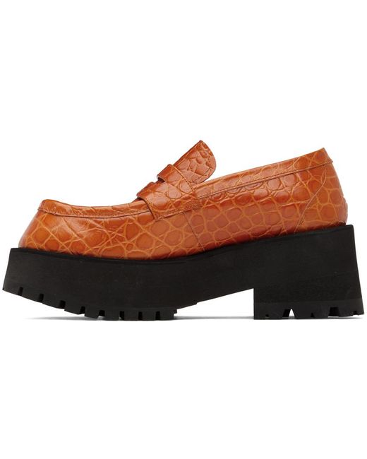 Marni Black Orange Croc-embossed Platform Loafers