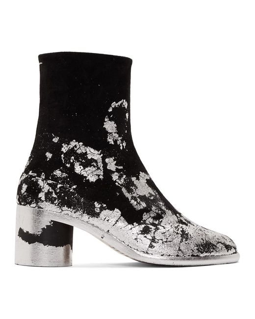 Maison Margiela Black And Silver Suede Tabi Boots for men