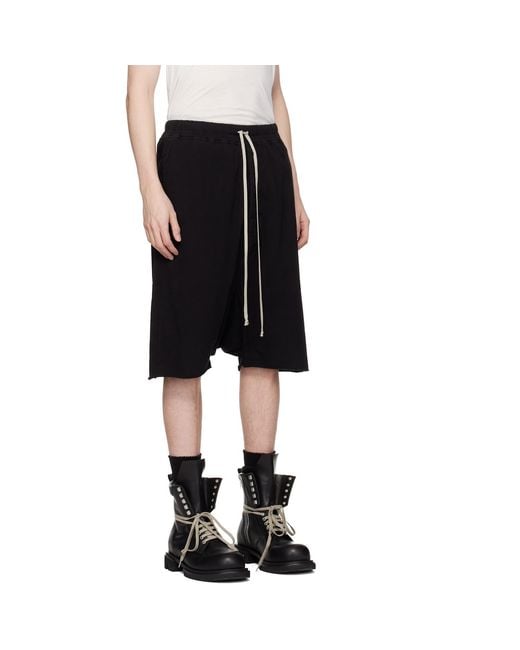 Rick Owens Black Temple Drawstring Pods Shorts for men