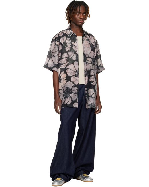 Dries Van Noten Black Silk Short Sleeve Shirt for men