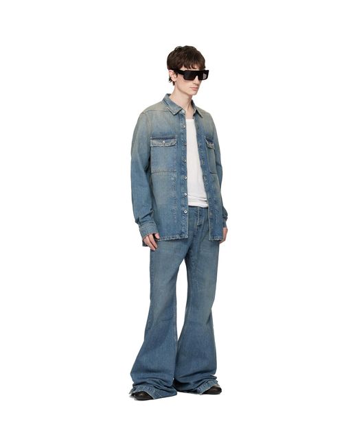 Rick Owens Blue Temple Denim Overshirt for men