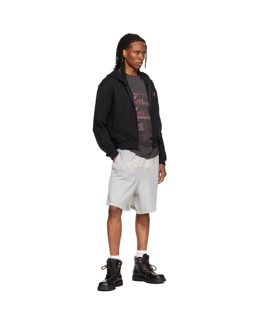 we11done Black Gradient Logo Zip-Up Hoodie for men