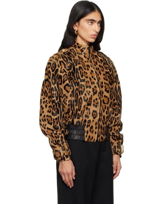 Balmain Black Tan Ponyskin-Style Leather Bomber Jacket