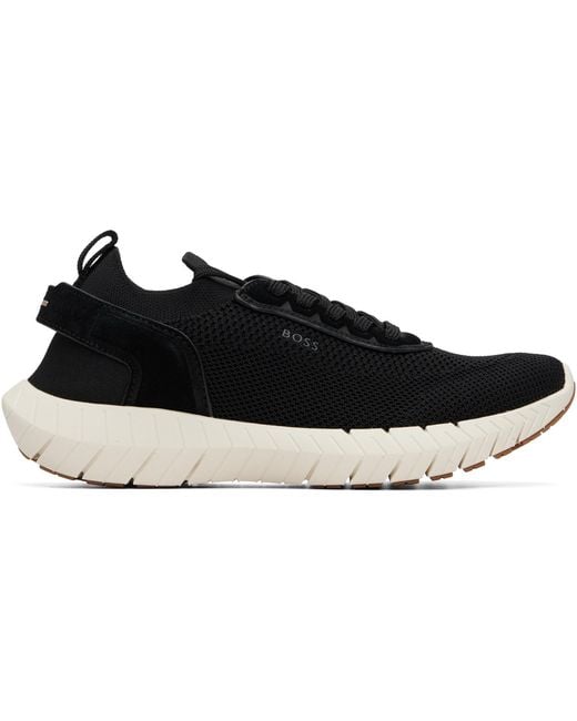 Boss Black Motion Leather Trims Knitted Sneakers for men