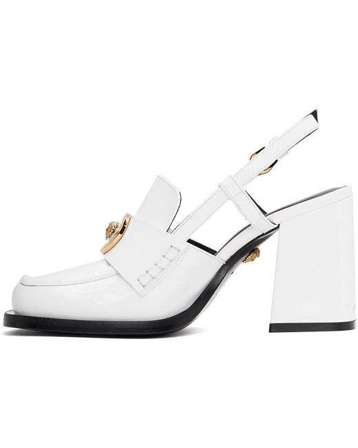 Chaussures à talon bottier alia blanches à bride arrière Versace en coloris Black