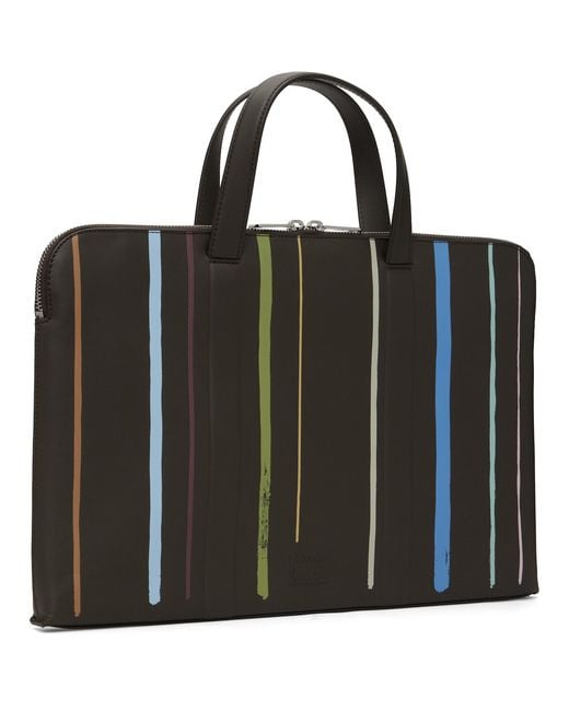Paul Smith Black 'Painted Stripe' Slim Leather Folio Briefcase for men