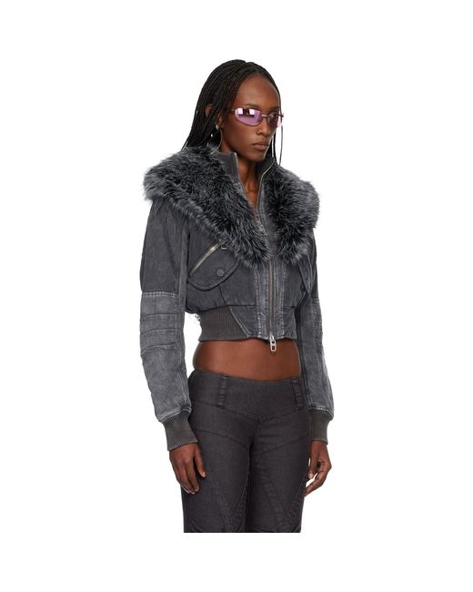 Miss Sixty Black Knwls Edition Padded Denim Bomber Jacket
