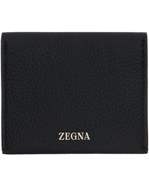 メンズ Zegna レザー 二つ折りカードケース Black