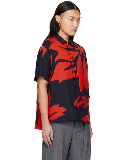 Sacai Navy & Red Floral Shirt for men