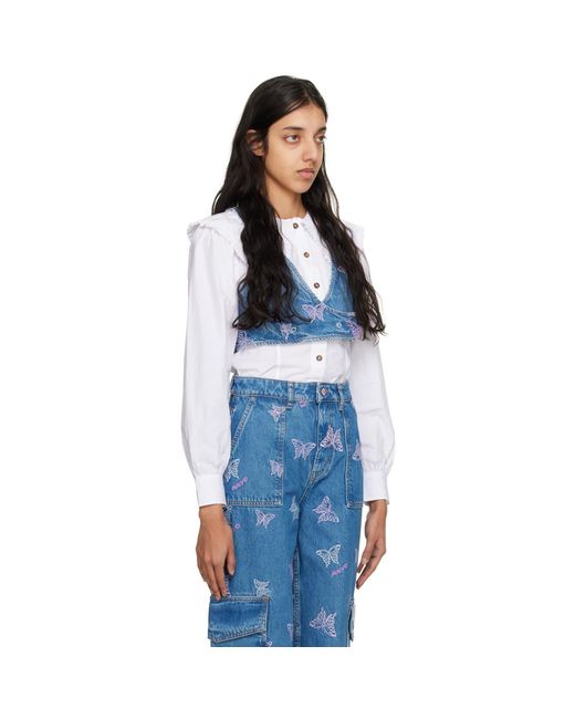 Ganni Blue Embroidered Tank Top