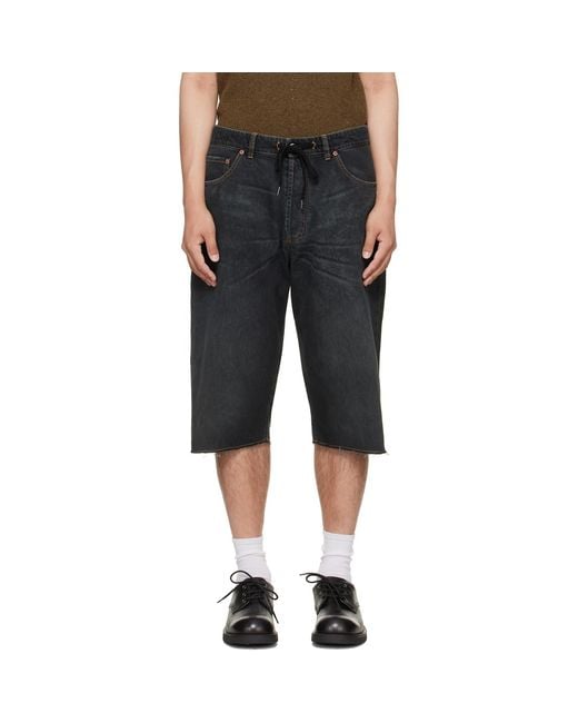 MM6 by Maison Margiela Black Drawstring Denim Shorts for men