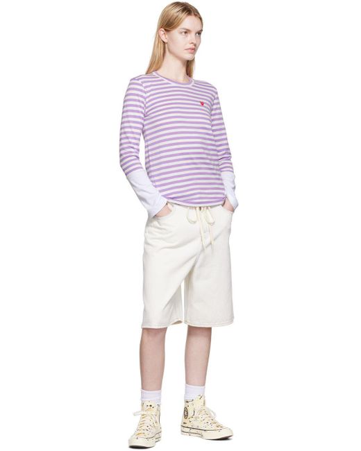 COMME DES GARÇONS PLAY Comme Des Garçons Play White & Purple Small Heart Patch Long Sleeve T-shirt