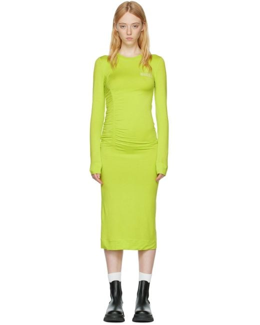 Ganni Green Lyocell Midi Dress | Lyst