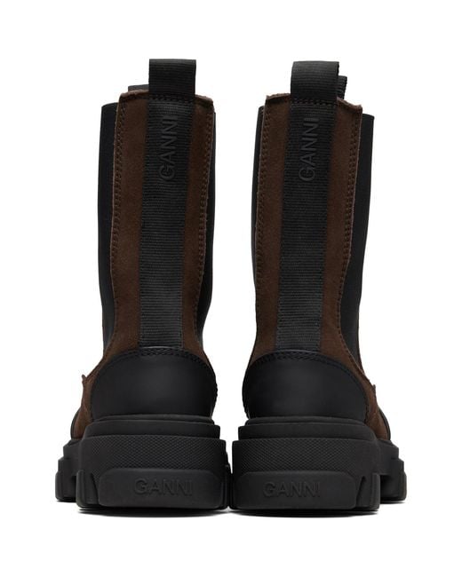 Ganni Brown Cleated Mid Chelsea Boots