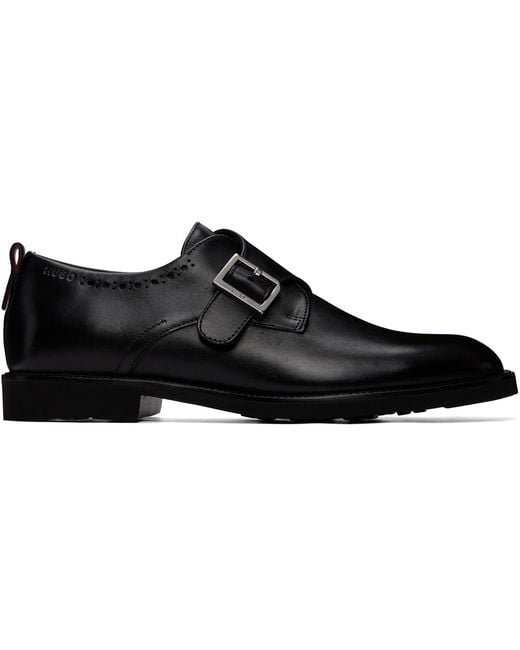 HUGO Black Leather Brogue Details Monkstraps for men