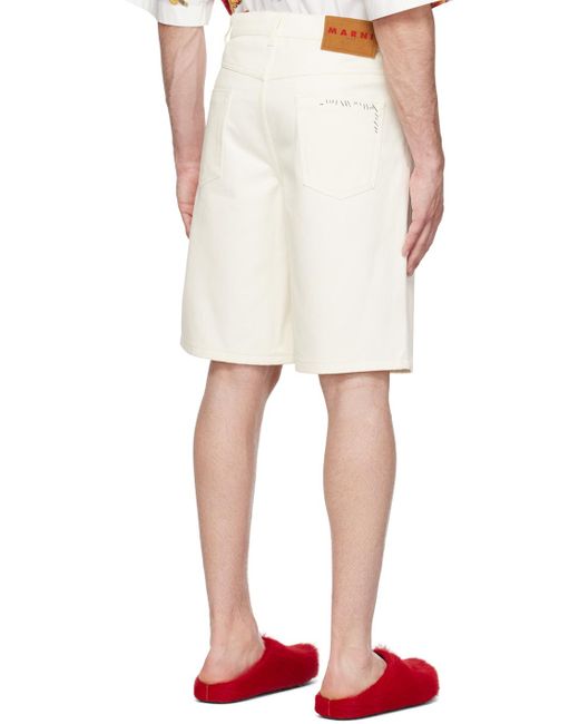 Marni White Embroidered Denim Shorts for men
