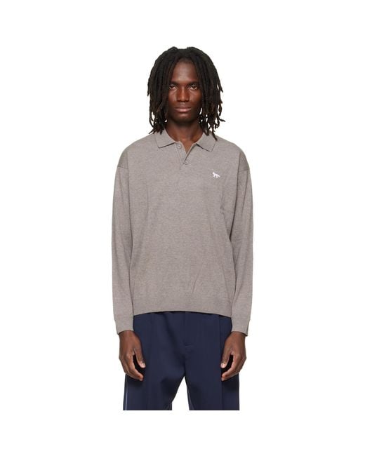 Maison Kitsuné Gray Taupe Profile Fox Comfort Polo for men