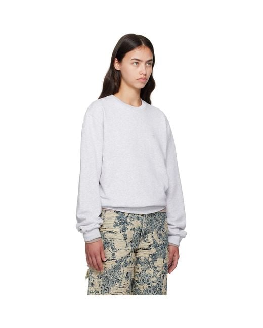 Acne White Crew Neck Fleece Sweatshirt