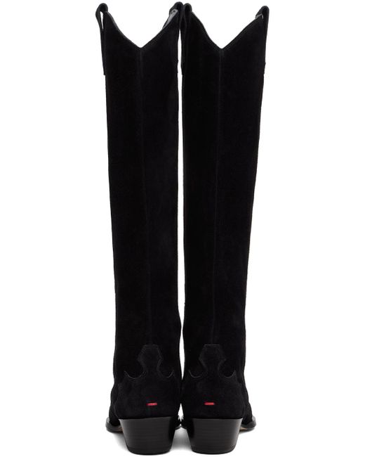 Aeyde Black Embroidered Suede Cowboy Knee Boots