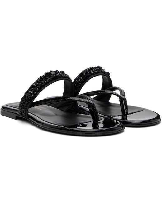 Dries Van Noten Black Embroidered Matadore Strap Flat Sandals