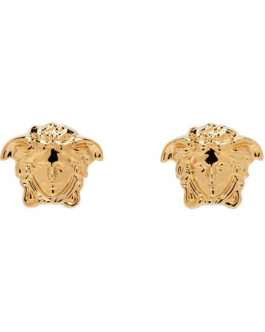Versace Metallic Gold Medusa Head Earrings for men