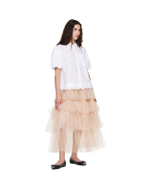 Simone Rocha White Cropped Puff Sleeve Lace Trim Shirt