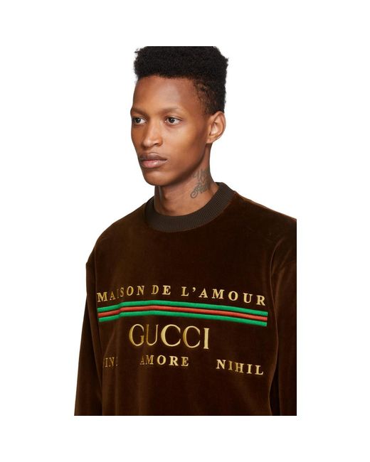 Gucci Cotton Chenille Embroidered Crew Sweat In Brown For Men Save 32 Lyst
