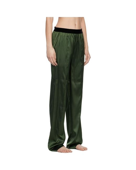 Tom Ford Green Khaki Stretch Silk Satin Pj Lounge Pants