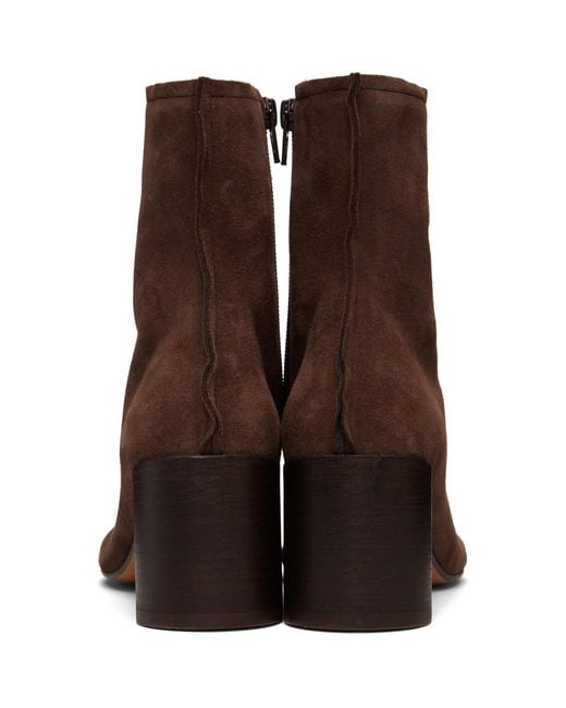 MM6 by Maison Margiela Brown Suede Anatomic Stitch Toe Ankle Boots