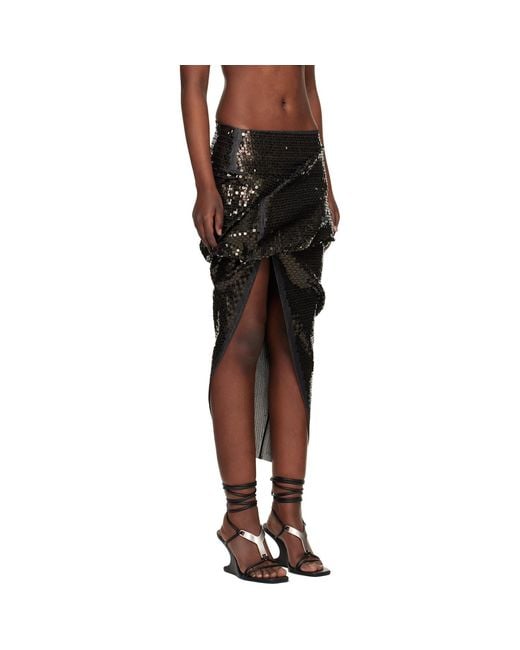 Rick Owens Black Draped Calf Denim Midi Skirt