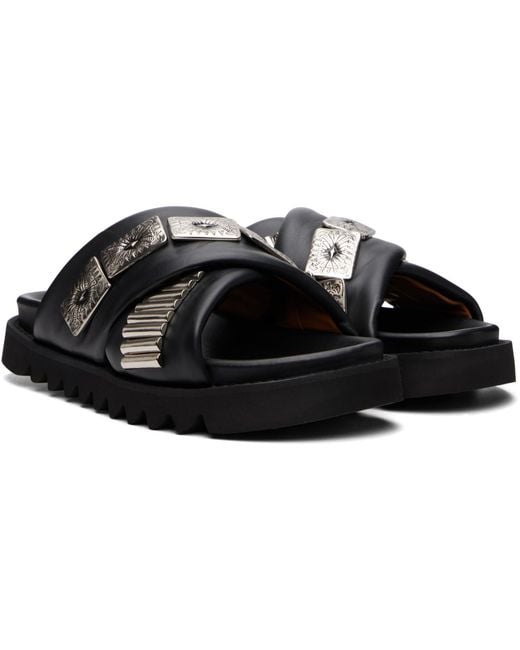 Toga Virilis Black Sssense Exclusive Leather Sandals for men