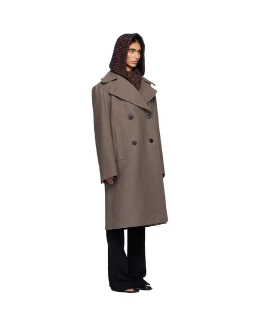 Dries Van Noten Black Taupe Double-Breasted Coat