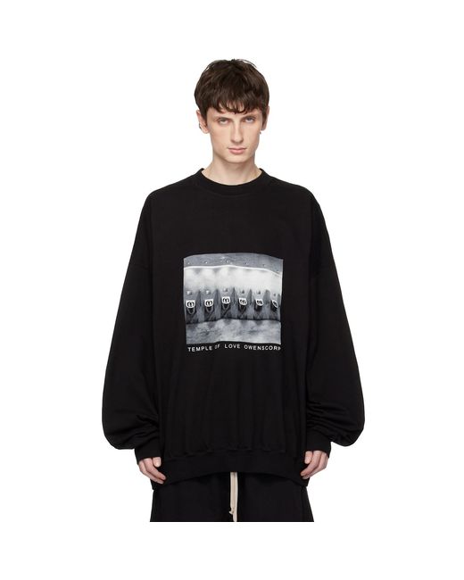 Rick Owens Black Temple Hun Crewneck Sweatshirt for men